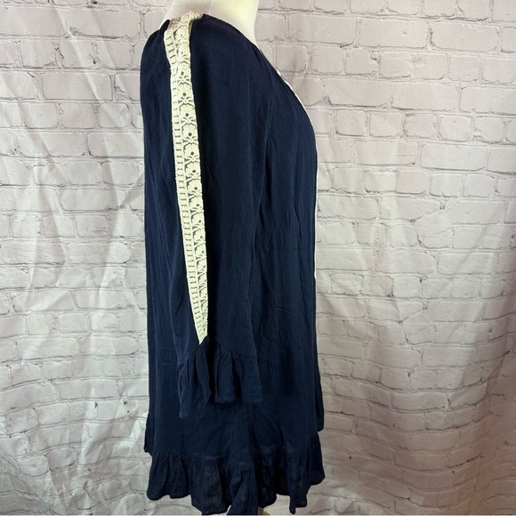Indigo Soul mini dress with Cream embroidered Lace insert sz XL boho western - Picture 3 of 8